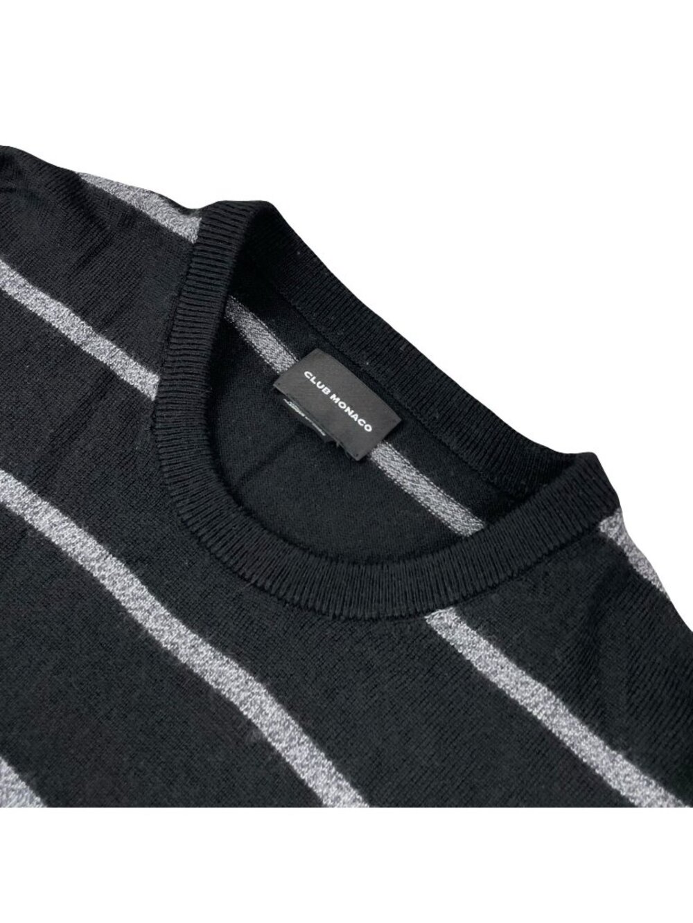 Club Monaco Men's 100% Wool Crewneck Pullover Sweater Black/Gray Stripe • XL